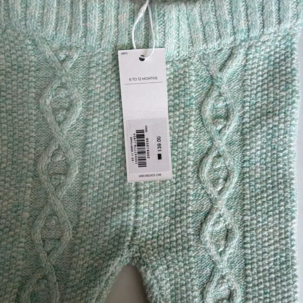Janie and Jack Baby The Cozy Cable Knit Pant in Pastel Green Heather Size 6-12 M